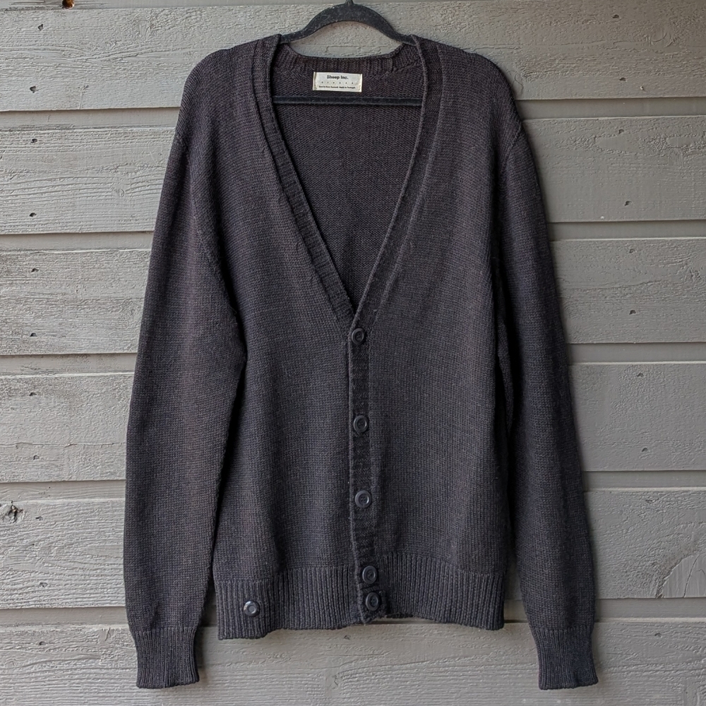 Sheep Inc Espresso Brown 100% Ultra Fine Merino Wool Boyfriend Cardigan Large